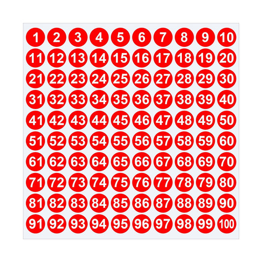 1 Inch Round Number Stickers,1-100 Multi-Color Self-Adhesive Labels for Mailbox,Scrapbook,and DIY Crafts,Easy to Peel and Stick on Various Surfaces,Durable Paper Material for Long-Lasting Use Red
