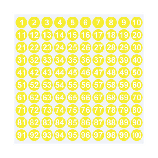 1 Inch Round Number Stickers,1-100 Multi-Color Self-Adhesive Labels for Mailbox,Scrapbook,and DIY Crafts,Easy to Peel and Stick on Various Surfaces,Durable Paper Material for Long-Lasting Use Yellow