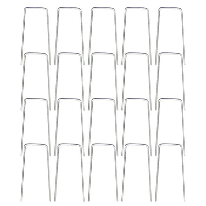 Garden Stakes Pins Landscape Staples, Durable Tent Stakes, Heavy Duty Galvanized Steel Metal Yard Stakes, Ground Lawn Staples, Fence Anchors for Weed Barrier Fabric, 20 Pcs, 3.94x1.57 3.94" x 1.57" Silver*20
