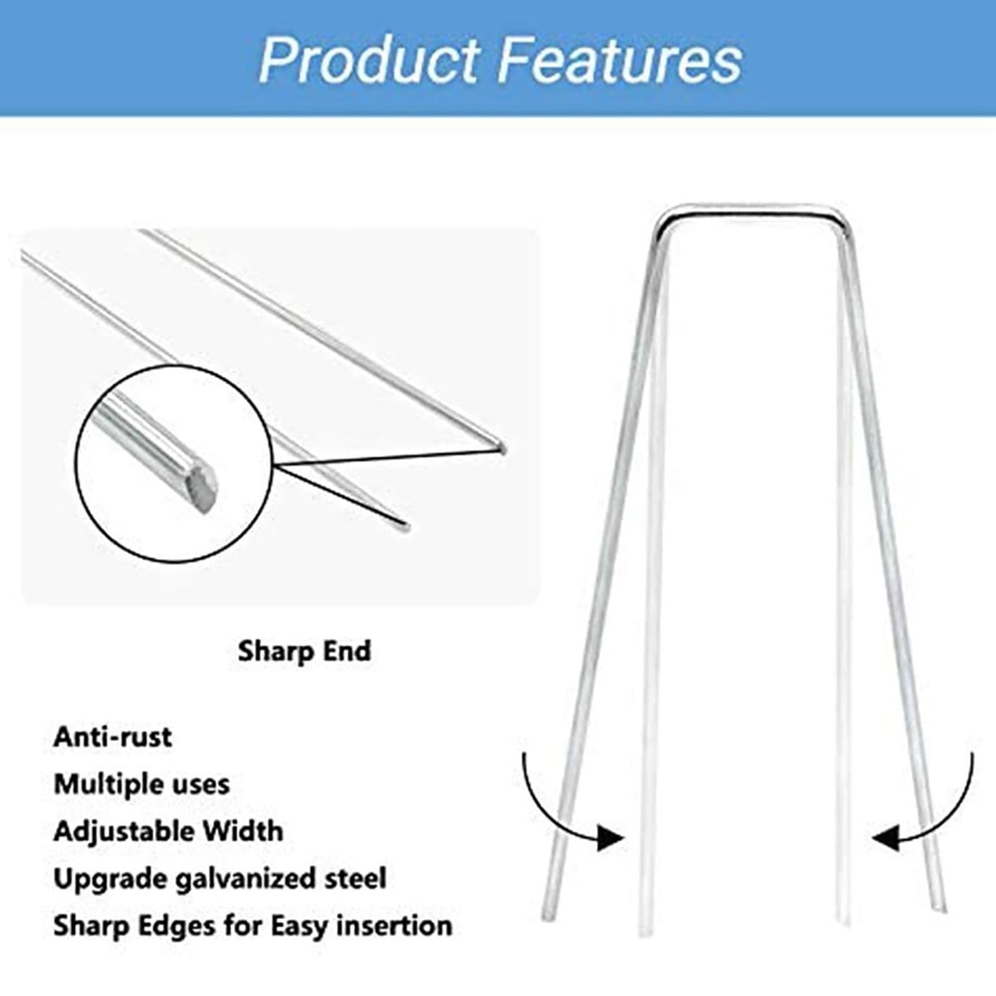 Garden Stakes Pins Landscape Staples, Durable Tent Stakes, Heavy Duty Galvanized Steel Metal Yard Stakes, Ground Lawn Staples, Fence Anchors for Weed Barrier Fabric, 20 Pcs, 3.94x1.57 3.94" x 1.57" Silver*20