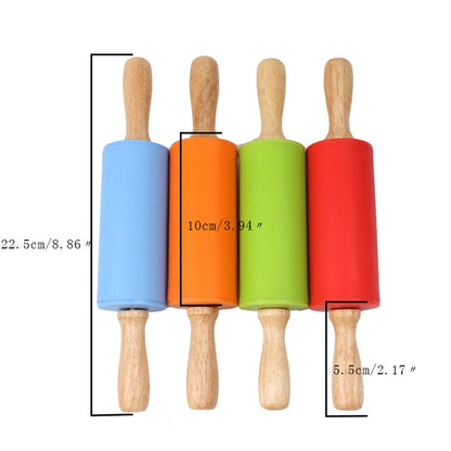 Mini Silicone Rolling Pin, Small Dough Roller with Wood Handle, Non-stick Rolling Pins with Handle, for Craft Kitchen Dough Cookie Pastry Fondant Cake, 1 Pcs, 8.86 Inches 8.86" Orange*1