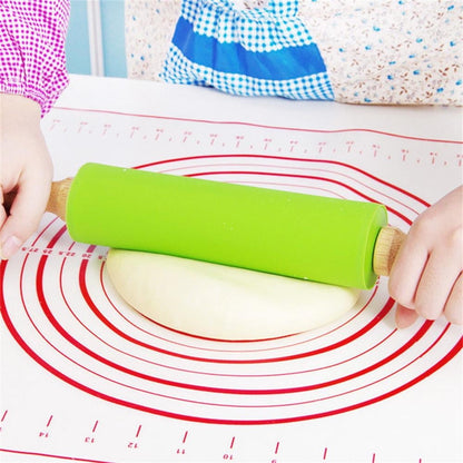 Mini Silicone Rolling Pin, Small Dough Roller with Wood Handle, Non-stick Rolling Pins with Handle, for Craft Kitchen Dough Cookie Pastry Fondant Cake, 1 Pcs, 8.86 Inches 8.86" Orange*1