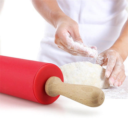 Mini Silicone Rolling Pin, Small Dough Roller with Wood Handle, Non-stick Rolling Pins with Handle, for Craft Kitchen Dough Cookie Pastry Fondant Cake, 1 Pcs, 8.86 Inches 8.86" Orange*1