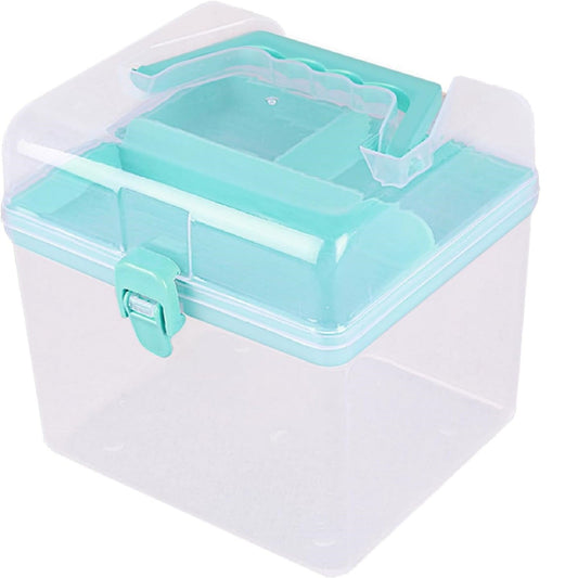 Transparent Storage Box, Clear Storage Latch Box Plastic Container Plastic Carrying Case with Handle and Latches for Home Desktop, 1 Pcs, 7.68x4.13x4.33 6.29" x 5.51" Green