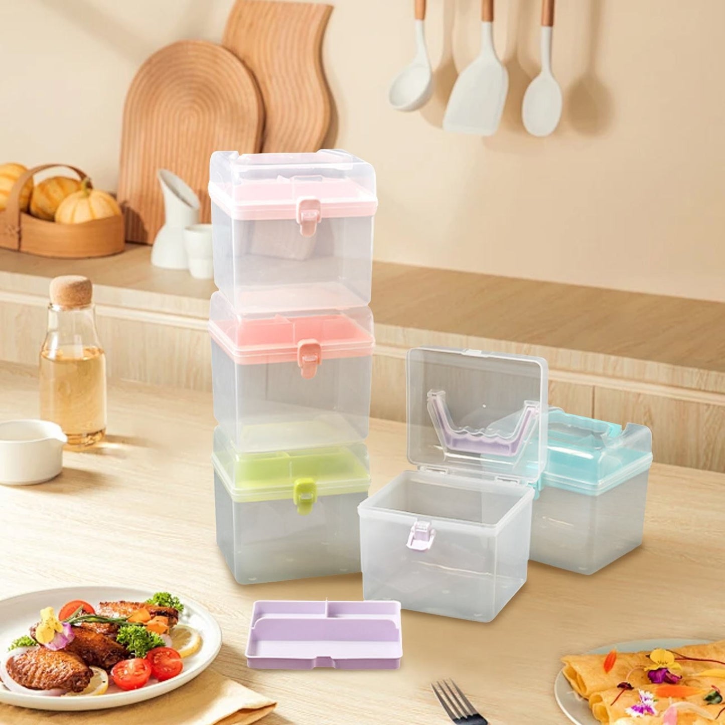 Transparent Storage Box, Clear Storage Latch Box Plastic Container Plastic Carrying Case with Handle and Latches for Home Desktop, 1 Pcs, 7.68x4.13x4.33 6.29" x 5.51" Orange
