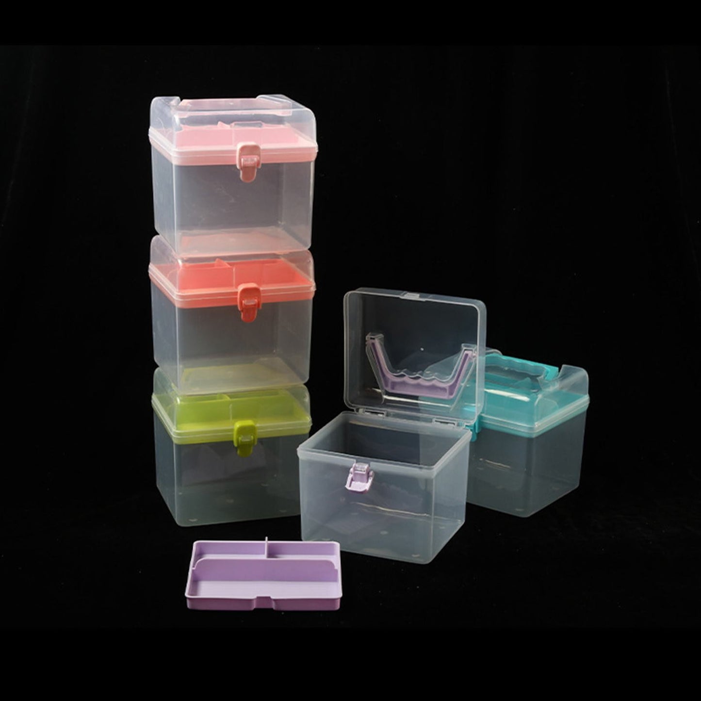 Transparent Storage Box, Clear Storage Latch Box Plastic Container Plastic Carrying Case with Handle and Latches for Home Desktop, 1 Pcs, 7.68x4.13x4.33 6.29" x 5.51" Orange