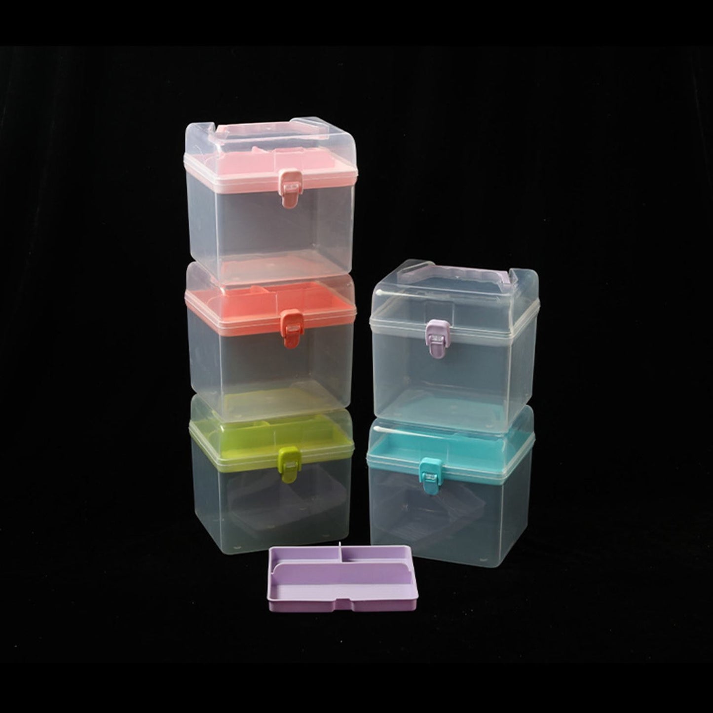Transparent Storage Box, Clear Storage Latch Box Plastic Container Plastic Carrying Case with Handle and Latches for Home Desktop, 1 Pcs, 7.68x4.13x4.33 6.29" x 5.51" Orange