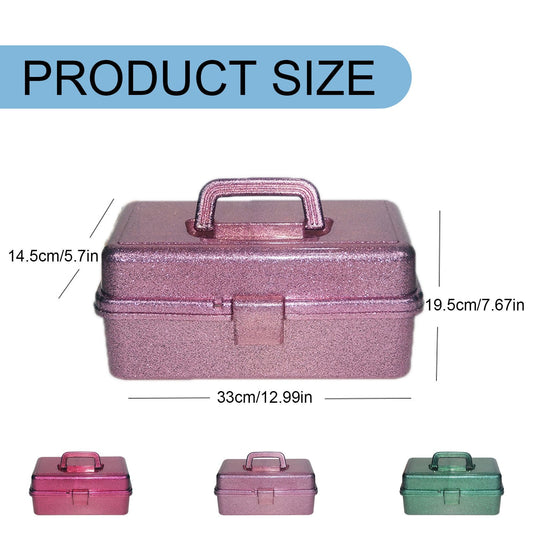 Glitter 3-Layer Craft Storage Box, Storage Bins, Multipurpose Art & Craft Storage Container, Tackle Box Organizer for Craft Tool, Cosmetic Organizer for Women, 1 Pcs, 12.99x5.7x7.67 12.99" x 5.7" x 7.67" Green