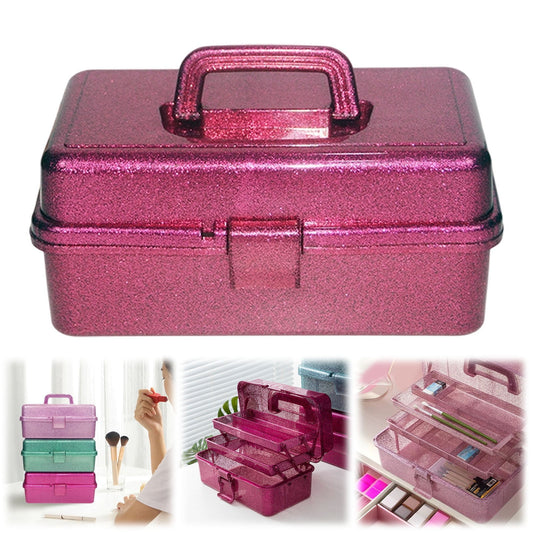 Glitter 3-Layer Craft Storage Box, Storage Bins, Multipurpose Art & Craft Storage Container, Tackle Box Organizer for Craft Tool, Cosmetic Organizer for Women, 1 Pcs, 12.99x5.7x7.67 12.99" x 5.7" x 7.67" Pink