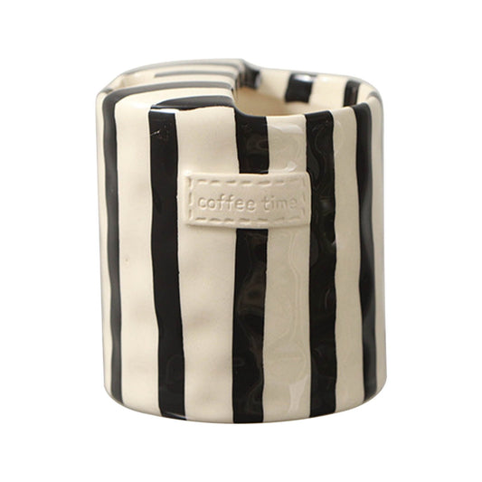 Coffee Mug Espresso Cup,Ceramic Coffee Mugs Porcelain Coffee Cup Hand-Painted Striped Art Multiple Use for Kitchen,Dining,300ml European Vintage Cup,Underglaze Colored Striped Double-Enjoys Black