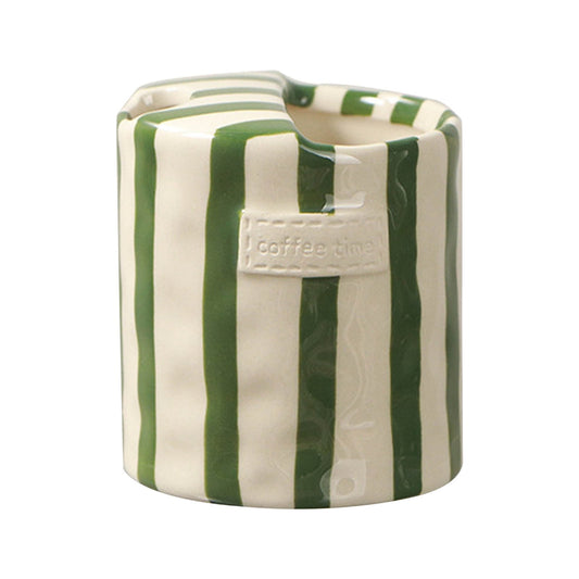 Coffee Mug Espresso Cup,Ceramic Coffee Mugs Porcelain Coffee Cup Hand-Painted Striped Art Multiple Use for Kitchen,Dining,300ml European Vintage Cup,Underglaze Colored Striped Double-Enjoys Green