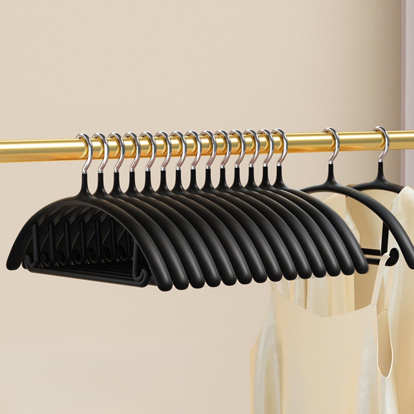 Premium Velvet Hangers, Heavyduty- Non Slip No Shoulder Bump Suit Hanger - Chrome Hooks,Space Saving Round Clothes Hanger for Coat,Sweater,Jackets,Pants,Household Silicone Clothes Hanger ( 10 Pack) Black