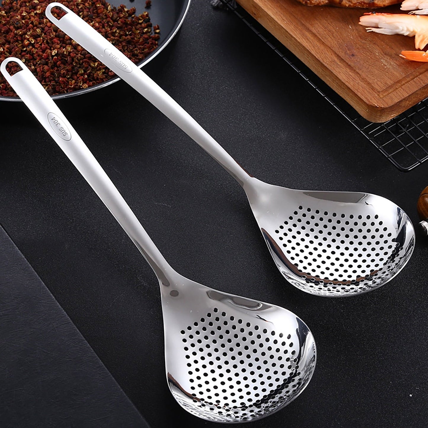 1 Pcs Skimmer Slotted Cooking Spoon,Kitchen Stainless Steel Slotted Spoon,13.97 Inch Skimmer Frying Spoon For Draining & Serving,Spoon With Holes,Slotted Spoons For Cooking,Kitchen Utensil,Silver