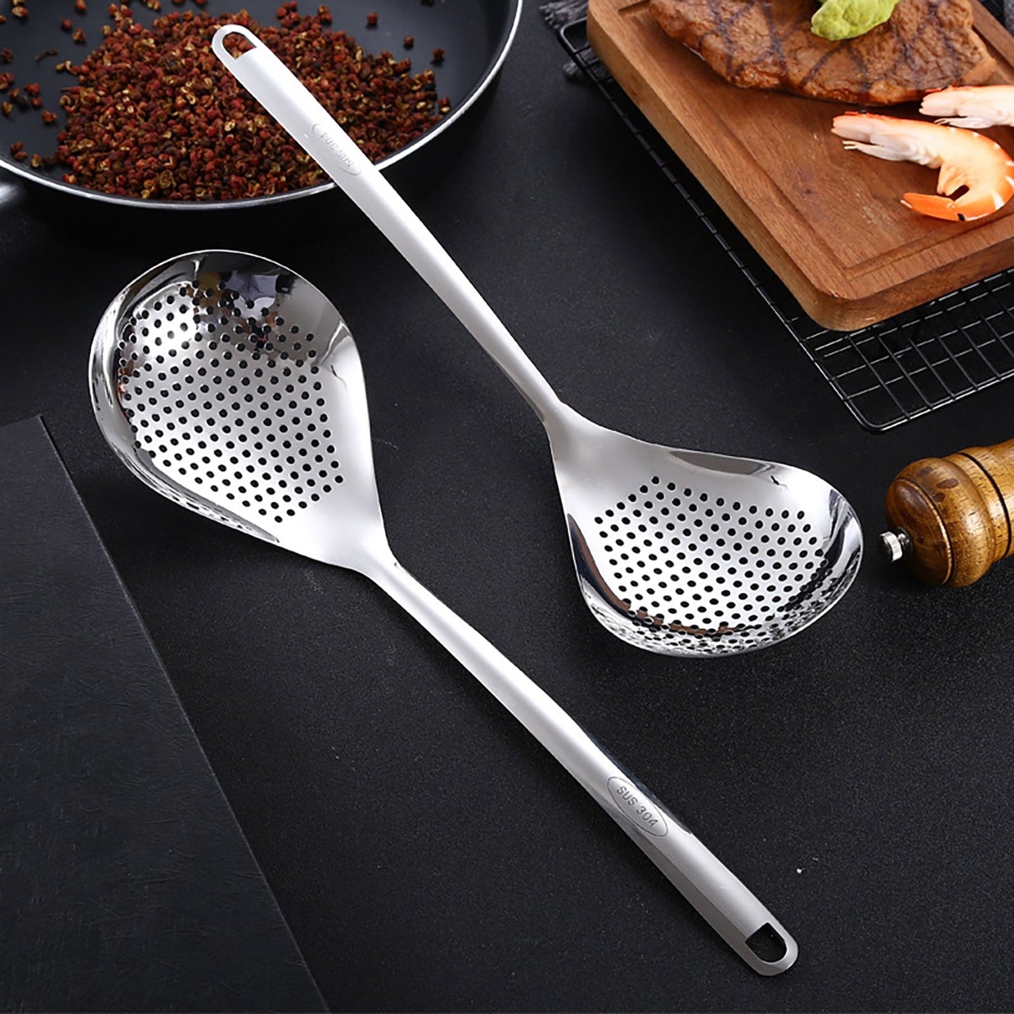 1 Pcs Skimmer Slotted Cooking Spoon,Kitchen Stainless Steel Slotted Spoon,13.97 Inch Skimmer Frying Spoon For Draining & Serving,Spoon With Holes,Slotted Spoons For Cooking,Kitchen Utensil,Silver