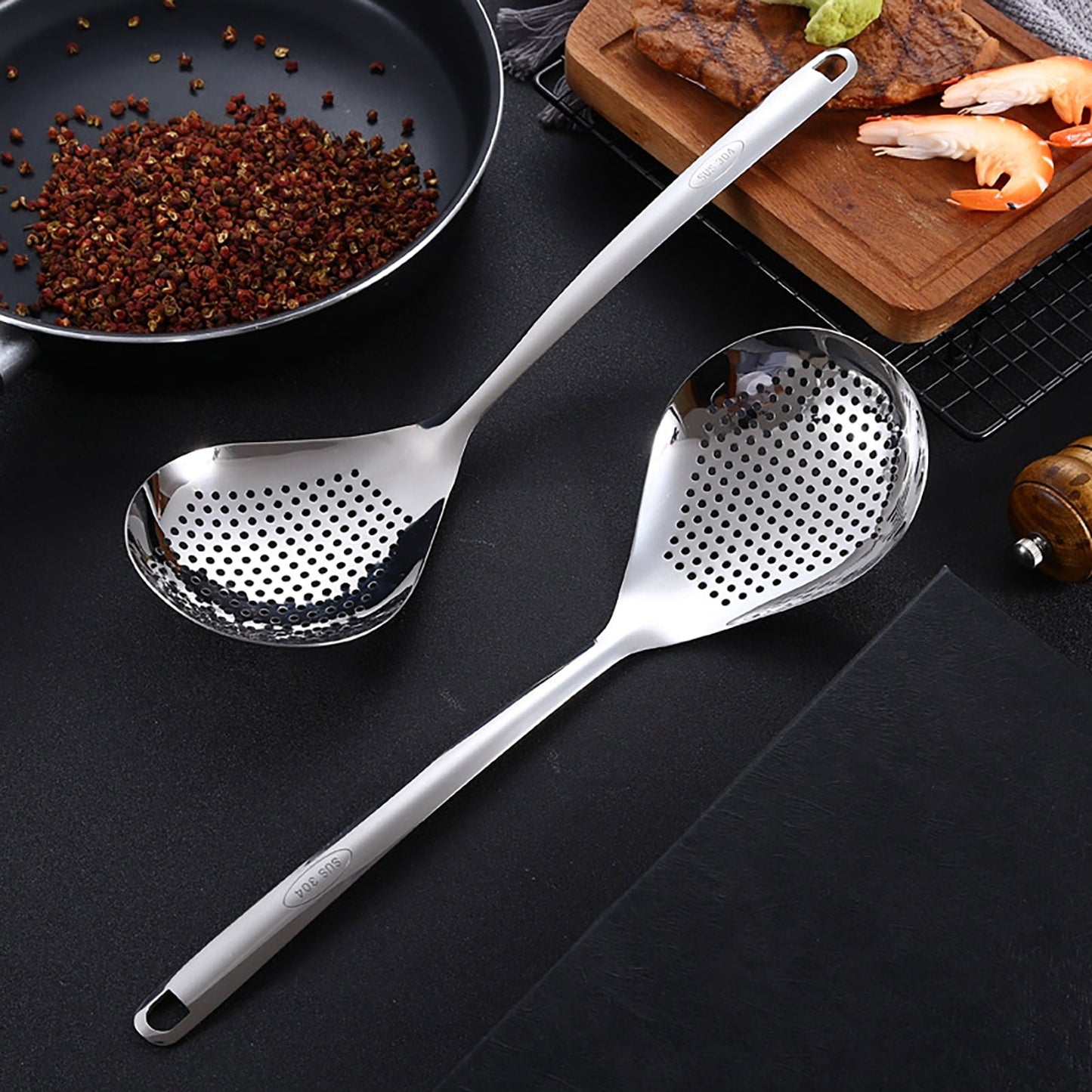 1 Pcs Skimmer Slotted Cooking Spoon,Kitchen Stainless Steel Slotted Spoon,13.97 Inch Skimmer Frying Spoon For Draining & Serving,Spoon With Holes,Slotted Spoons For Cooking,Kitchen Utensil,Silver