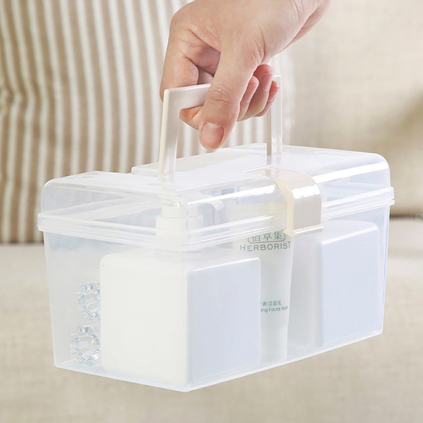 Plastic Storage Bins With Lid and Handle, Plastic Latch Storage Box, Stackable Storage Container, Small Plastic Storage Basket, Cute Organizer Box for Home, Office, 1 Pcs, 7.68x4.13x4.33 9.06" x 4.53" x 3.74" Clear