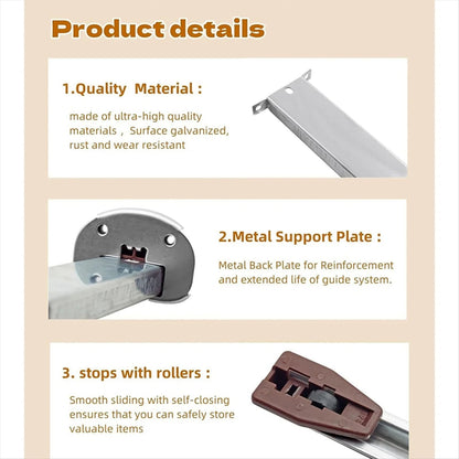 Drawer Metal Slides,Drawer Slides Center Track for Rails Kit,15 Inch Drawer Metal Slides with Stop and Roller,Replacement for Dresser Nightstand Wardrobe Cabinet Drawer Tracks and Rails Kits(Silver) Silver