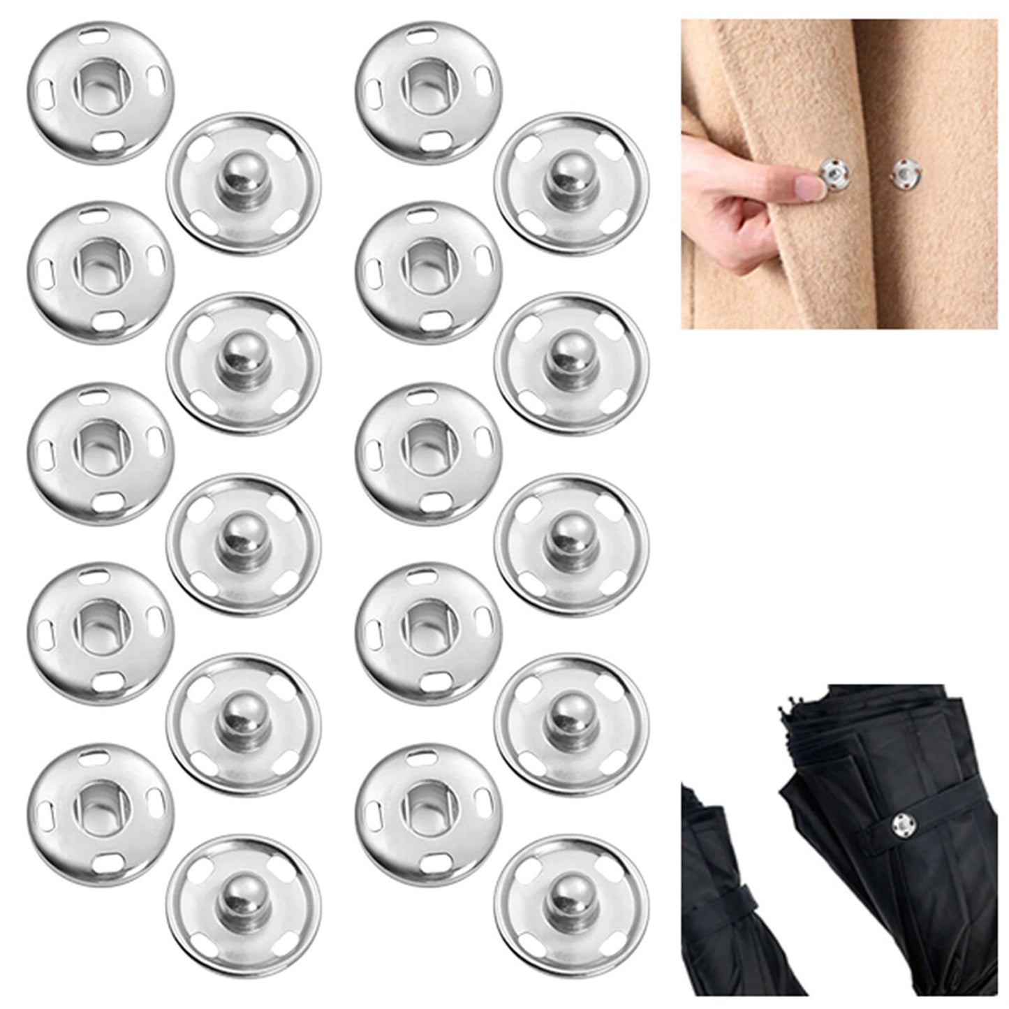 Snap Buttons for Clothes, Heavy Duty Metal Snaps for Fabric, 15mm Metal Sewing Snaps, Press Studs for Sewing Clothes Jeans Handbag DIY Craft Projects (Silver/10 Sets) 0.59 Inches 0.59" Silver*30 Set