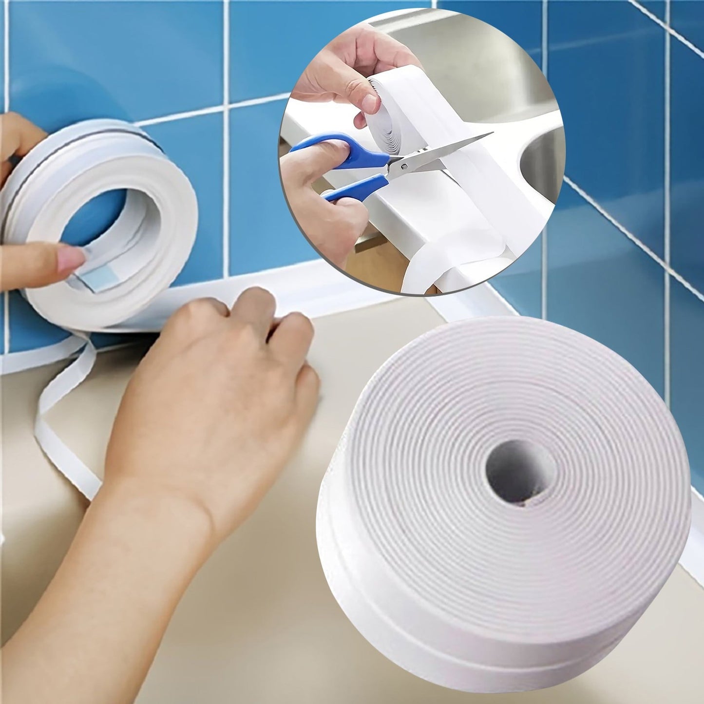 Kitchen Caulk Tape Self Adhesive,Waterproof Caulking Sealing Tape,Easy to Install Caulking Tape for Bathroom Peel and Stick Caulking Strip Floor Tile Wallpaper Toilet Tub Shower Wall(White) White(3pc)