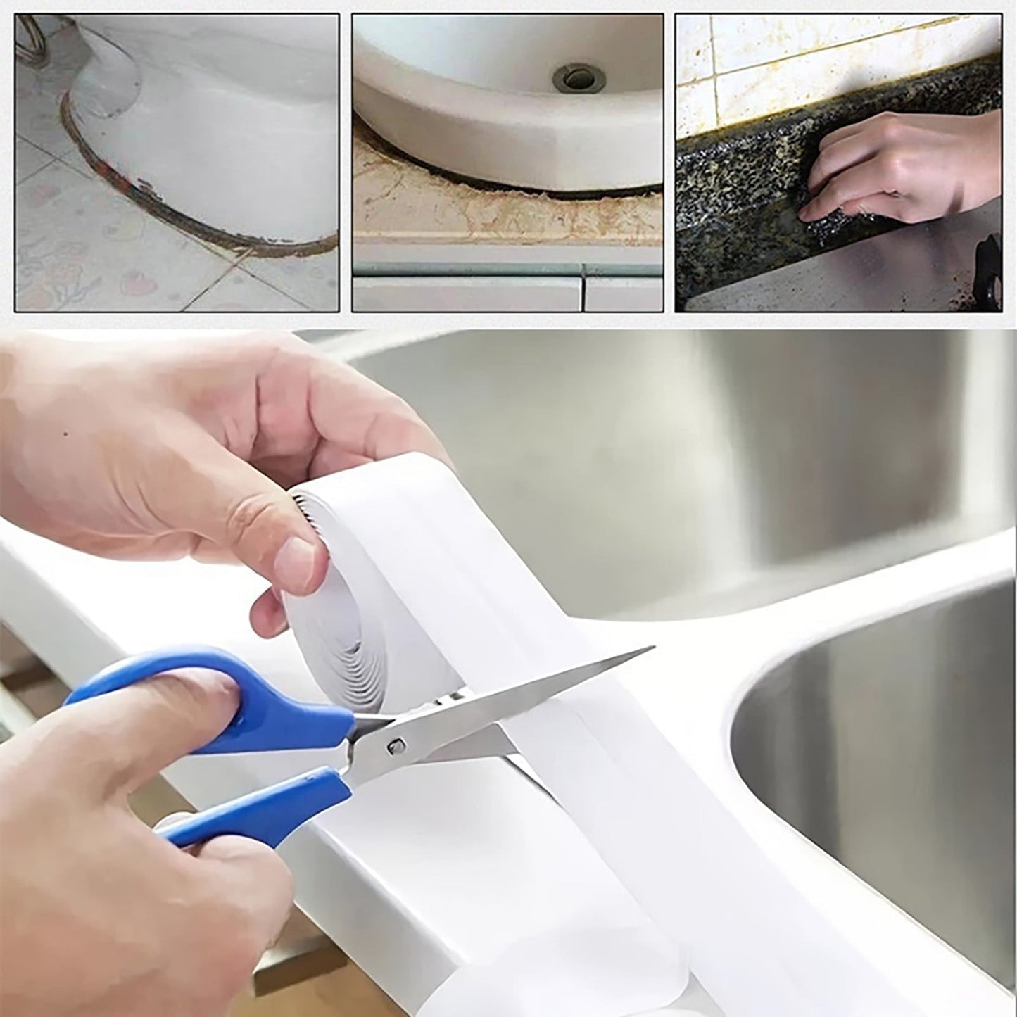 Kitchen Caulk Tape Self Adhesive,Waterproof Caulking Sealing Tape,Easy to Install Caulking Tape for Bathroom Peel and Stick Caulking Strip Floor Tile Wallpaper Toilet Tub Shower Wall(White) White(3pc)