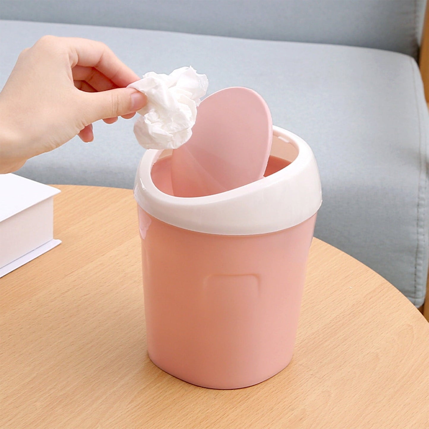 Mini Desk Trash Can with Swing Lid,Tiny Countertop Garbage Bin Portable Waste Basket for Desktop Home Office&Desktop Garbage Can Trash Waste Bin Basket Dustbin Container Home Car for Green Pink