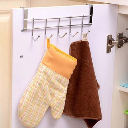 Over The Door Hooks, Door Hanger, Over The Door Towel Rack, Door Coat Towel Hanger Door Coat Rack, No Drilling Metal Hanger with 5 Hooks for Hanging Clothes, Jacket, Hats, 1 Pcs, 9.7x3.5x0.8 9.4" x 3.5" x 2.0" Black