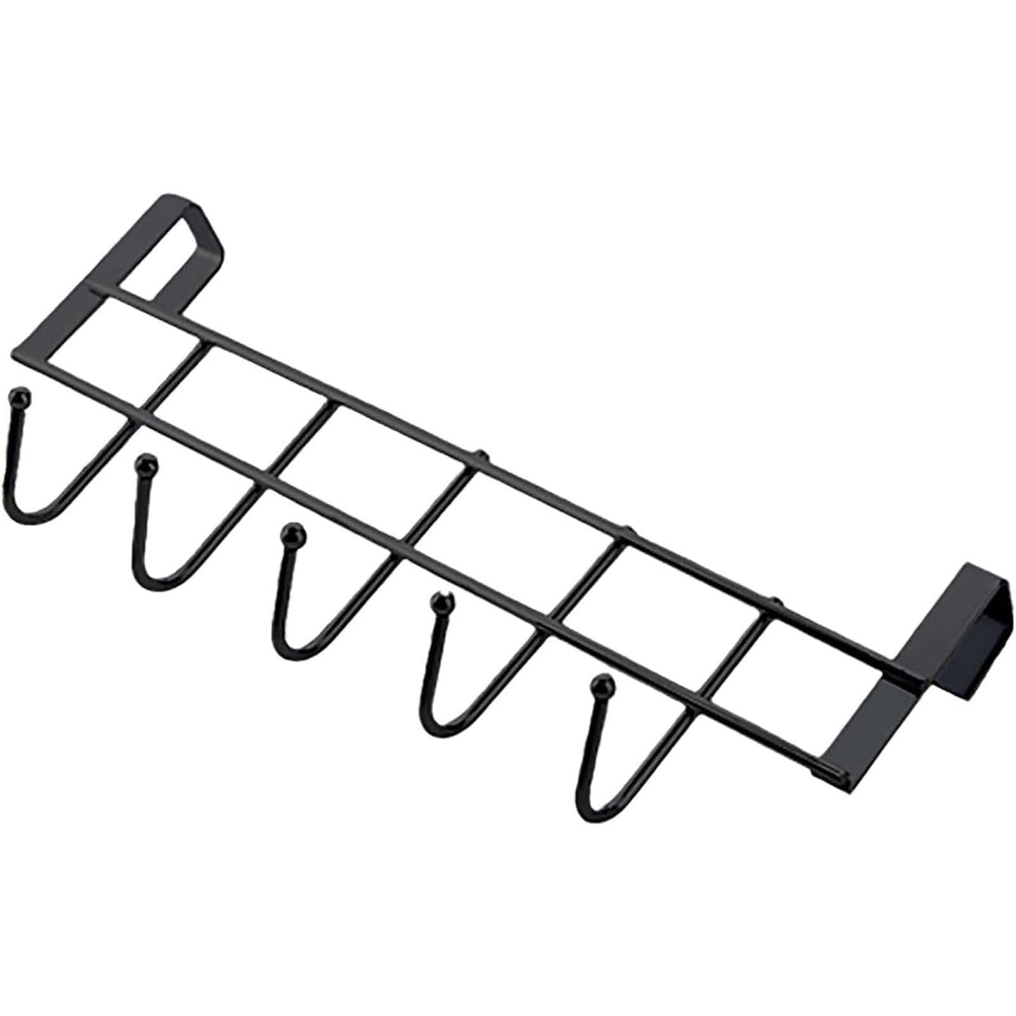 Over The Door Hooks, Door Hanger, Over The Door Towel Rack, Door Coat Towel Hanger Door Coat Rack, No Drilling Metal Hanger with 5 Hooks for Hanging Clothes, Jacket, Hats, 1 Pcs, 9.7x3.5x0.8 9.7" x 3.5" x 1.4" Black