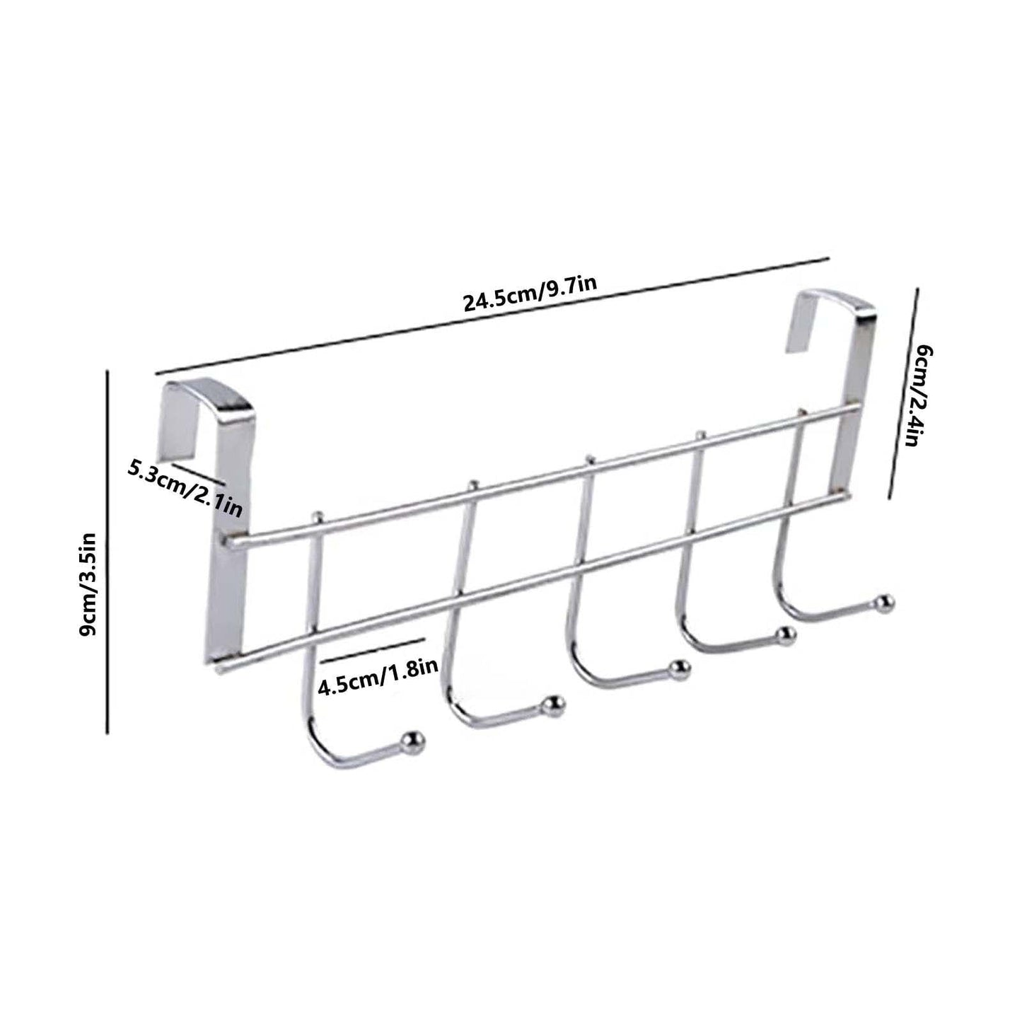 Over The Door Hooks, Door Hanger, Over The Door Towel Rack, Door Coat Towel Hanger Door Coat Rack, No Drilling Metal Hanger with 5 Hooks for Hanging Clothes, Jacket, Hats, 1 Pcs, 9.7x3.5x0.8 9.7" x 3.5" x 1.4" Black