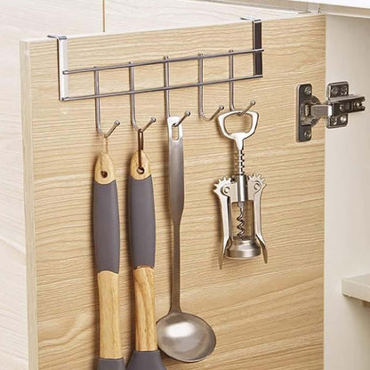 Over The Door Hooks, Door Hanger, Over The Door Towel Rack, Door Coat Towel Hanger Door Coat Rack, No Drilling Metal Hanger with 5 Hooks for Hanging Clothes, Jacket, Hats, 1 Pcs, 9.7x3.5x0.8 9.7" x 3.5" x 1.4" Black