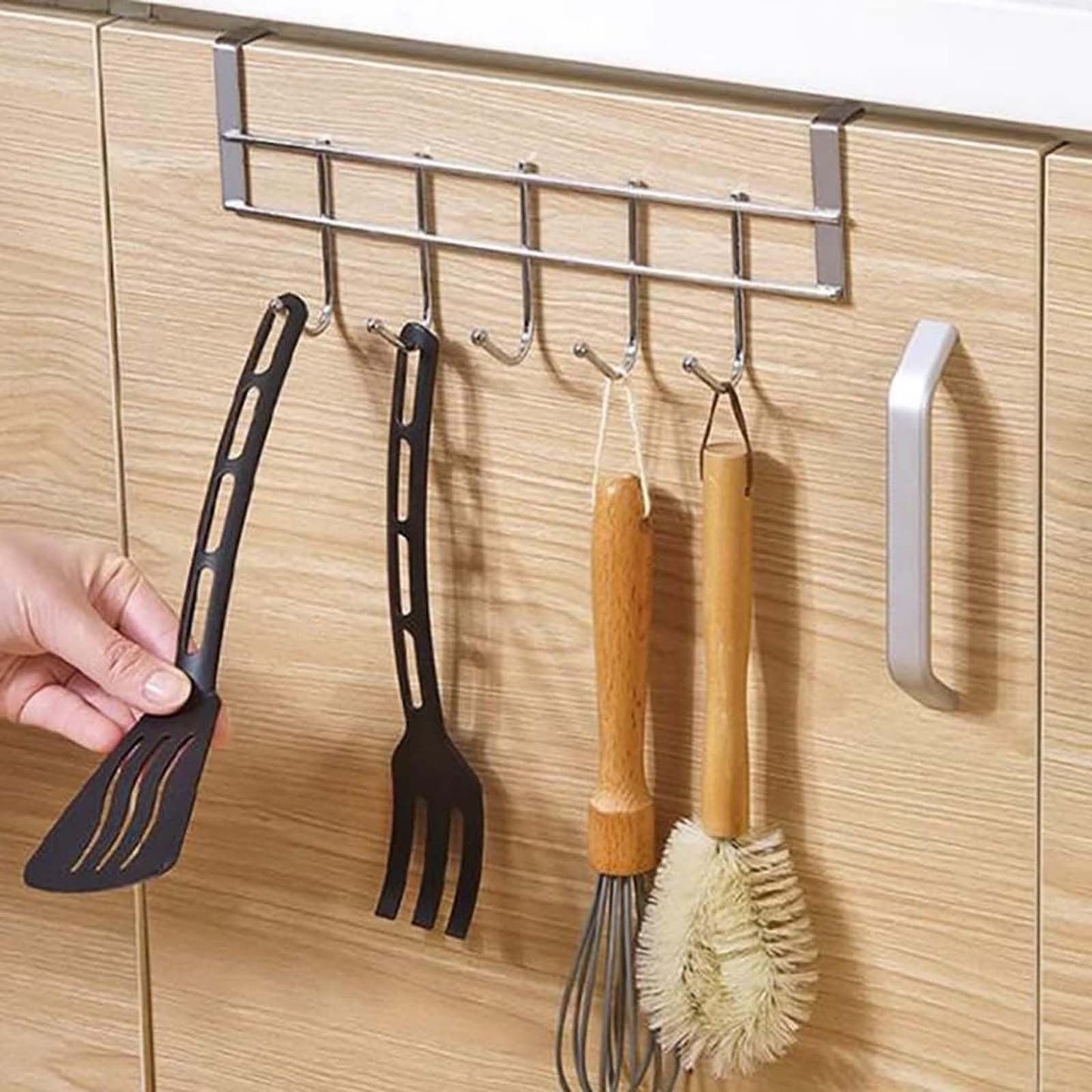 Over The Door Hooks, Door Hanger, Over The Door Towel Rack, Door Coat Towel Hanger Door Coat Rack, No Drilling Metal Hanger with 5 Hooks for Hanging Clothes, Jacket, Hats, 1 Pcs, 9.7x3.5x0.8 9.7" x 3.5" x 1.4" Black