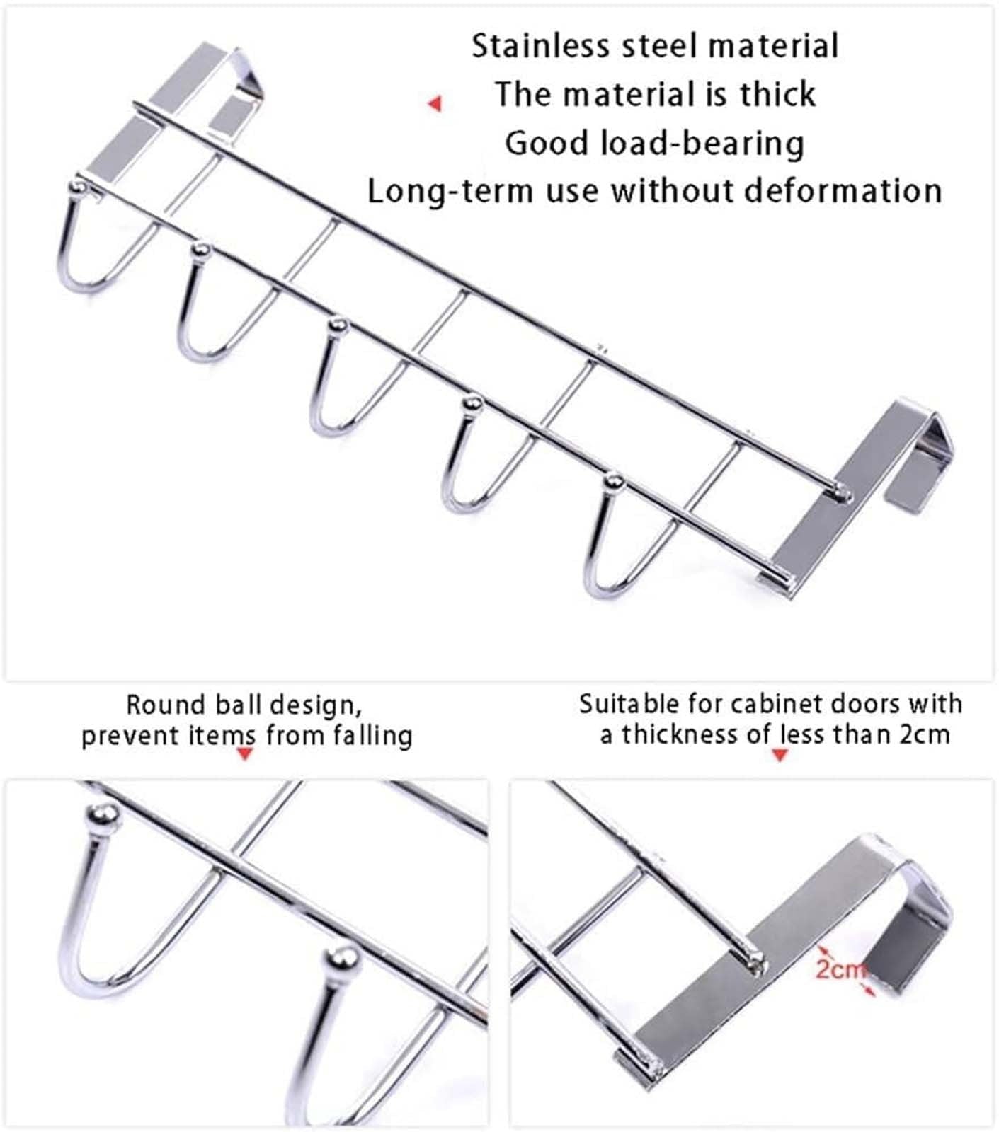 Over The Door Hooks, Door Hanger, Over The Door Towel Rack, Door Coat Towel Hanger Door Coat Rack, No Drilling Metal Hanger with 5 Hooks for Hanging Clothes, Jacket, Hats, 1 Pcs, 9.7x3.5x0.8 9.7" x 3.5" x 1.4" Black