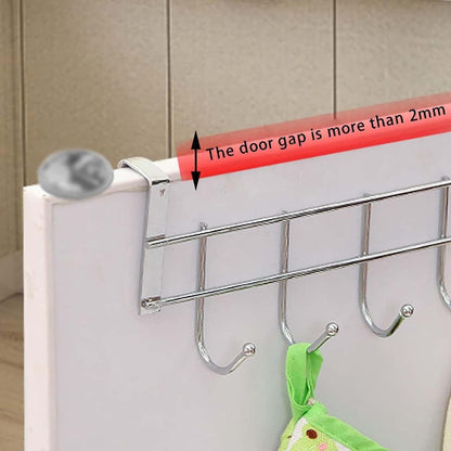 Over The Door Hooks, Door Hanger, Over The Door Towel Rack, Door Coat Towel Hanger Door Coat Rack, No Drilling Metal Hanger with 5 Hooks for Hanging Clothes, Jacket, Hats, 1 Pcs, 9.7x3.5x0.8 9.7" x 3.5" x 1.4" Black