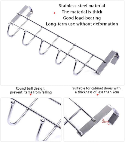 Over The Door Hooks, Door Hanger, Over The Door Towel Rack, Door Coat Towel Hanger Door Coat Rack, No Drilling Metal Hanger with 5 Hooks for Hanging Clothes, Jacket, Hats, 1 Pcs, 9.7x3.5x0.8 9.7" x 3.5" x 2.1" Black