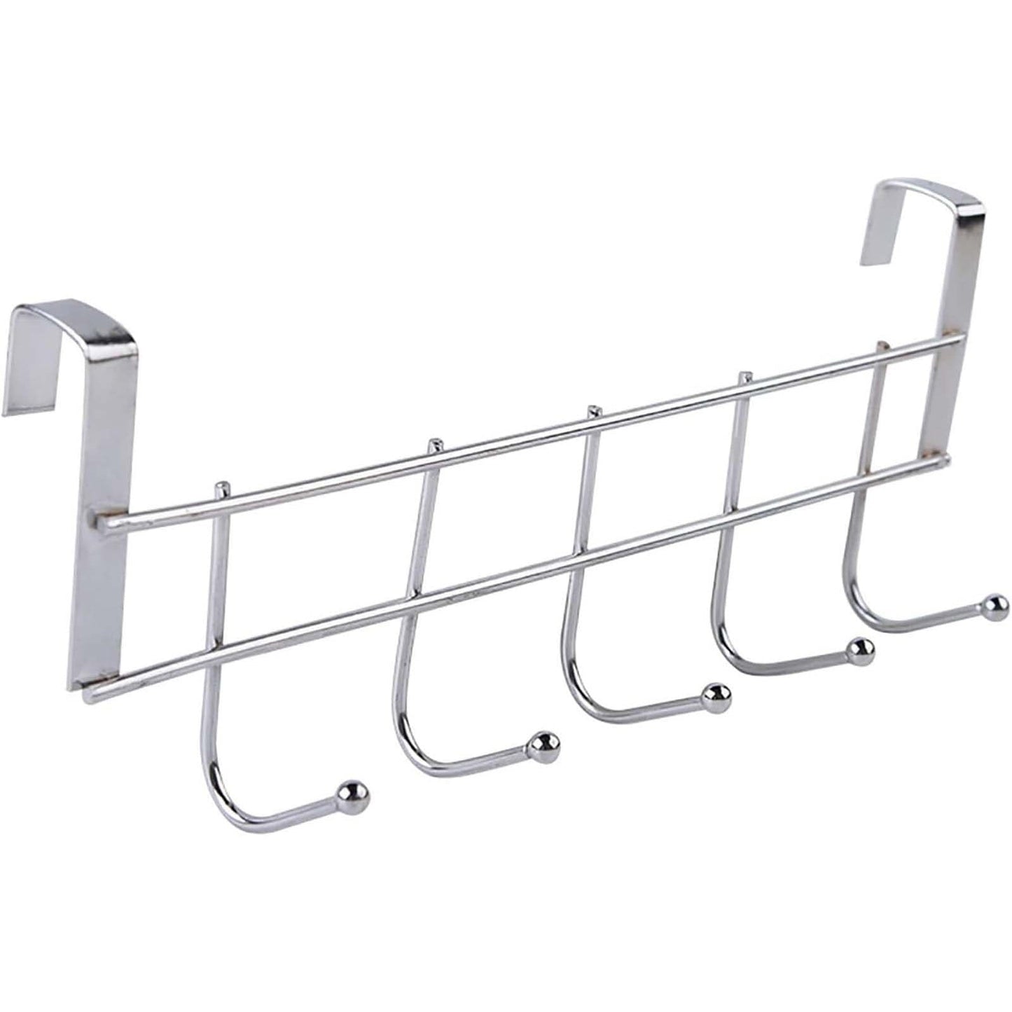 Over The Door Hooks, Door Hanger, Over The Door Towel Rack, Door Coat Towel Hanger Door Coat Rack, No Drilling Metal Hanger with 5 Hooks for Hanging Clothes, Jacket, Hats, 1 Pcs, 9.7x3.5x0.8 9.7" x 3.5" x 2.1" White