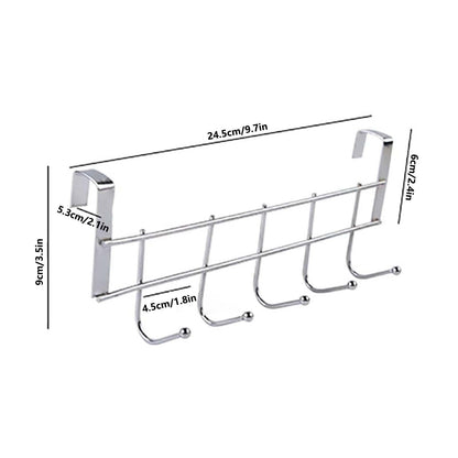 Over The Door Hooks, Door Hanger, Over The Door Towel Rack, Door Coat Towel Hanger Door Coat Rack, No Drilling Metal Hanger with 5 Hooks for Hanging Clothes, Jacket, Hats, 1 Pcs, 9.7x3.5x0.8 9.7" x 3.5" x 2.1" White