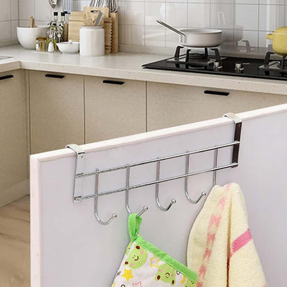 Over The Door Hooks, Door Hanger, Over The Door Towel Rack, Door Coat Towel Hanger Door Coat Rack, No Drilling Metal Hanger with 5 Hooks for Hanging Clothes, Jacket, Hats, 1 Pcs, 9.7x3.5x0.8 9.7" x 3.5" x 2.1" White