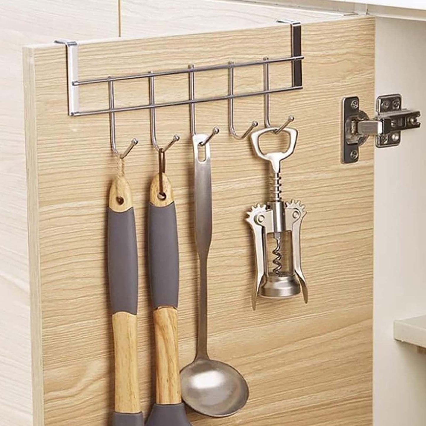 Over The Door Hooks, Door Hanger, Over The Door Towel Rack, Door Coat Towel Hanger Door Coat Rack, No Drilling Metal Hanger with 5 Hooks for Hanging Clothes, Jacket, Hats, 1 Pcs, 9.7x3.5x0.8 9.7" x 3.5" x 2.1" White