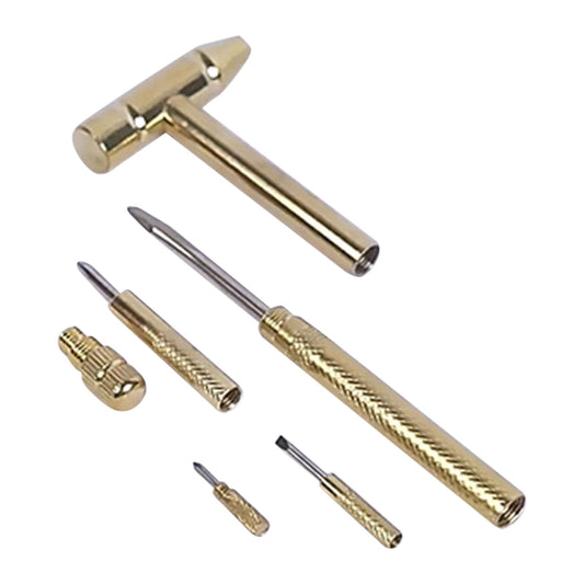 6 in 1 Metal Mini Hammer,Portable Multitool Hammers,Metal Hammer and Screwdriver Multitool Set with Anti-Slip Grip Handle Slotted/Flat Head Phillips Screwdriver and Hammer(Gold) Gold(2pc)