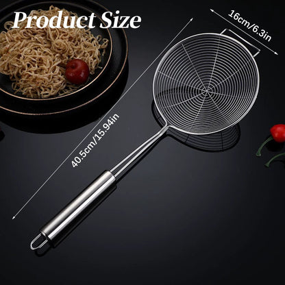 Strainer Spider Skimmers for Kitchen Cooking and Frying Food, Stainless Steel Slotted Spoon Pasta Strainers Tomato Food Strainer Skimmer Ladle For Pasta, 1 Pcs, 15.94x6.3 17.72" x 7.87" Silver