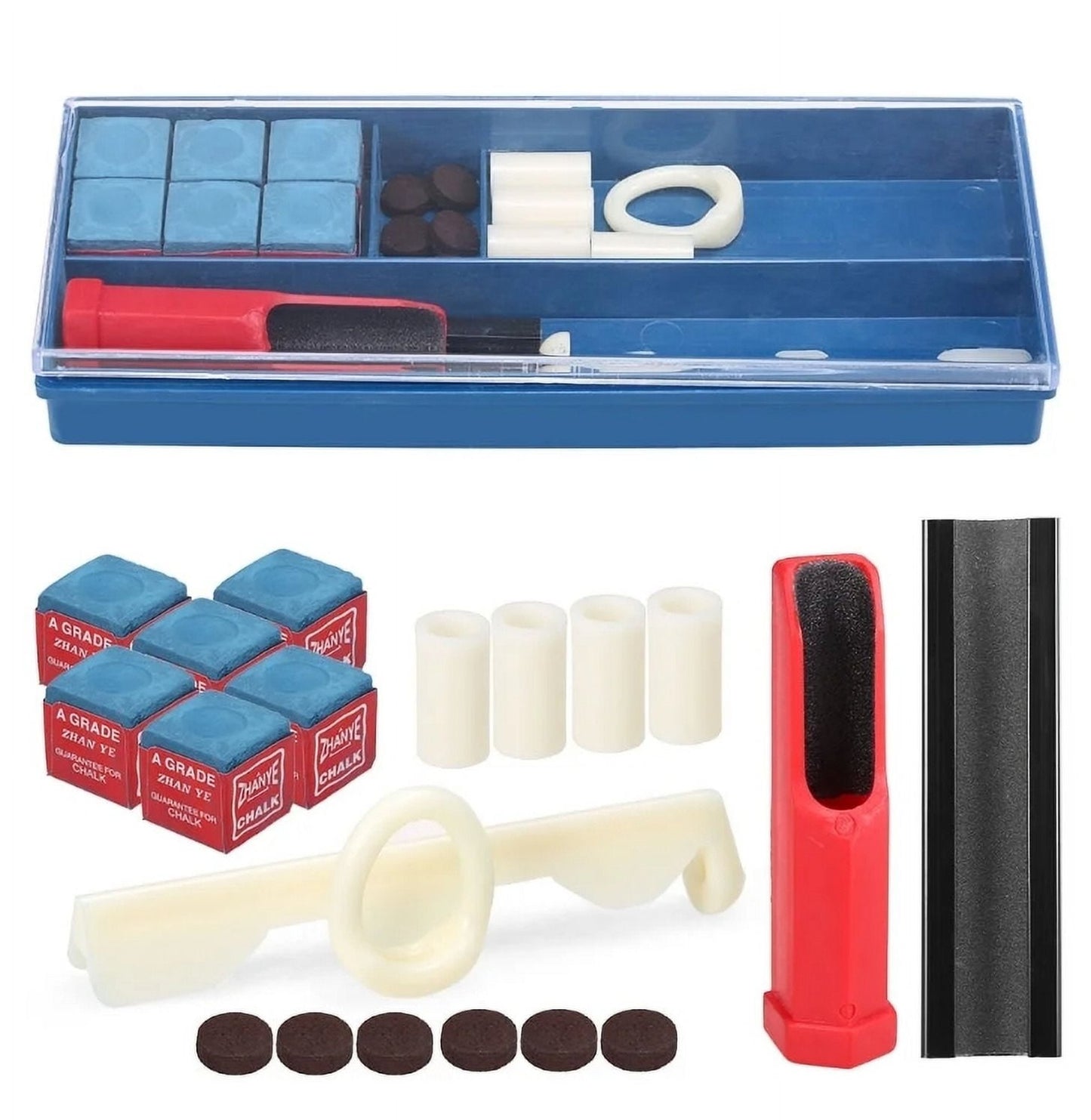 Cue Stick Tip Repair Kit, Cue Tips Accessorie, Include Pool Cue Tips, Pool Cue Repairers, Billiard Cue Clamp, Cue Tip Glue, Billiards Shaper, Cue Tips Accessorie, 20 Pcs Set, 9.45x3.94x1.18 9.45" x 3.94" x 1.18" Blue*1 Set