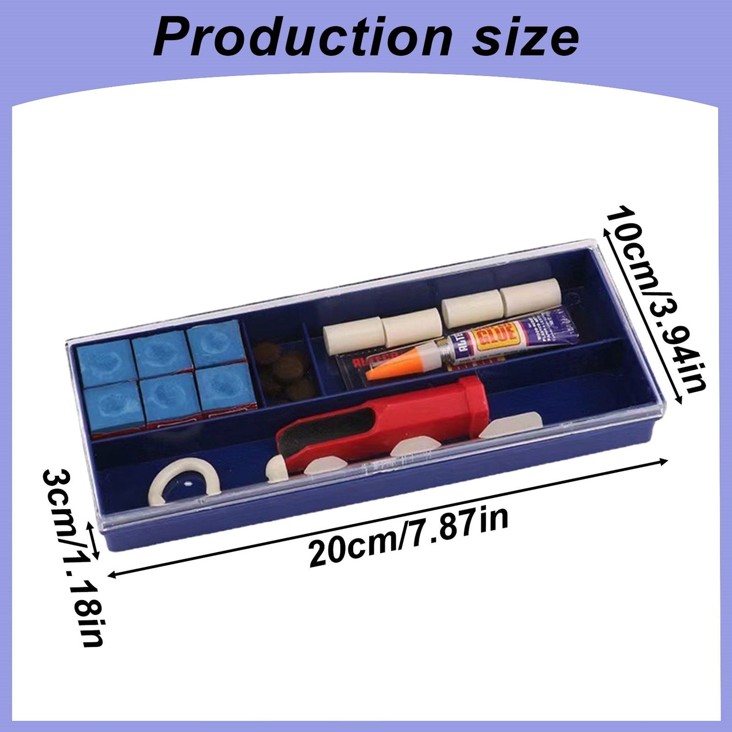 Cue Stick Tip Repair Kit, Cue Tips Accessorie, Include Pool Cue Tips, Pool Cue Repairers, Billiard Cue Clamp, Cue Tip Glue, Billiards Shaper, Cue Tips Accessorie, 20 Pcs Set, 9.45x3.94x1.18 9.45" x 3.94" x 1.18" Blue*1 Set