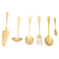 Stainless Steel Gold Serving Utensils Set of 6, Heavy Duty Metal Serving Spoons Slotted Spoons Forks Set for Catering Buffet Party Banquet Restaurant, Mirror Polish, Dishwasher Safe Multisize Gold