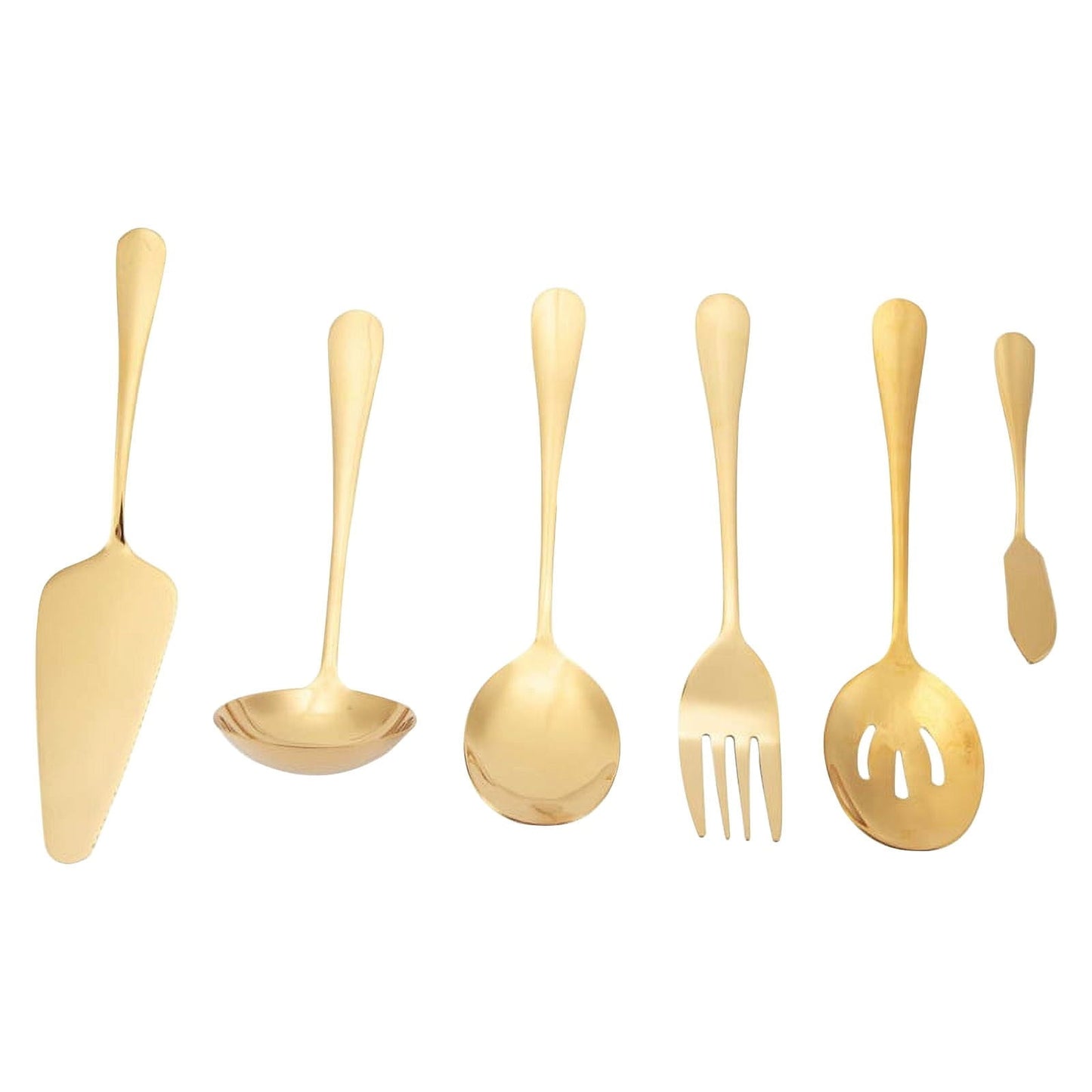 Stainless Steel Gold Serving Utensils Set of 6, Heavy Duty Metal Serving Spoons Slotted Spoons Forks Set for Catering Buffet Party Banquet Restaurant, Mirror Polish, Dishwasher Safe Multisize Gold