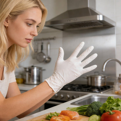 Nitrile Disposable Single Use Safety Gloves,Sustainable,Disposable Nitrile Gloves Food Grade Catering Kitchen Household Beauty Rubber Nitrile Gloves,(1 Box/50 Gloves) White