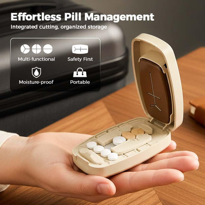 Dual Fixing Clips, Multi-Pill Cutting, Adjustable Slot Pill Cutter - Fits Small/Large Pills, Vitamins, Oval/Long Tablets | 1/2, 1/3, 1/4 Even Splitting, Precision Split, Hidden Sharp Blade C