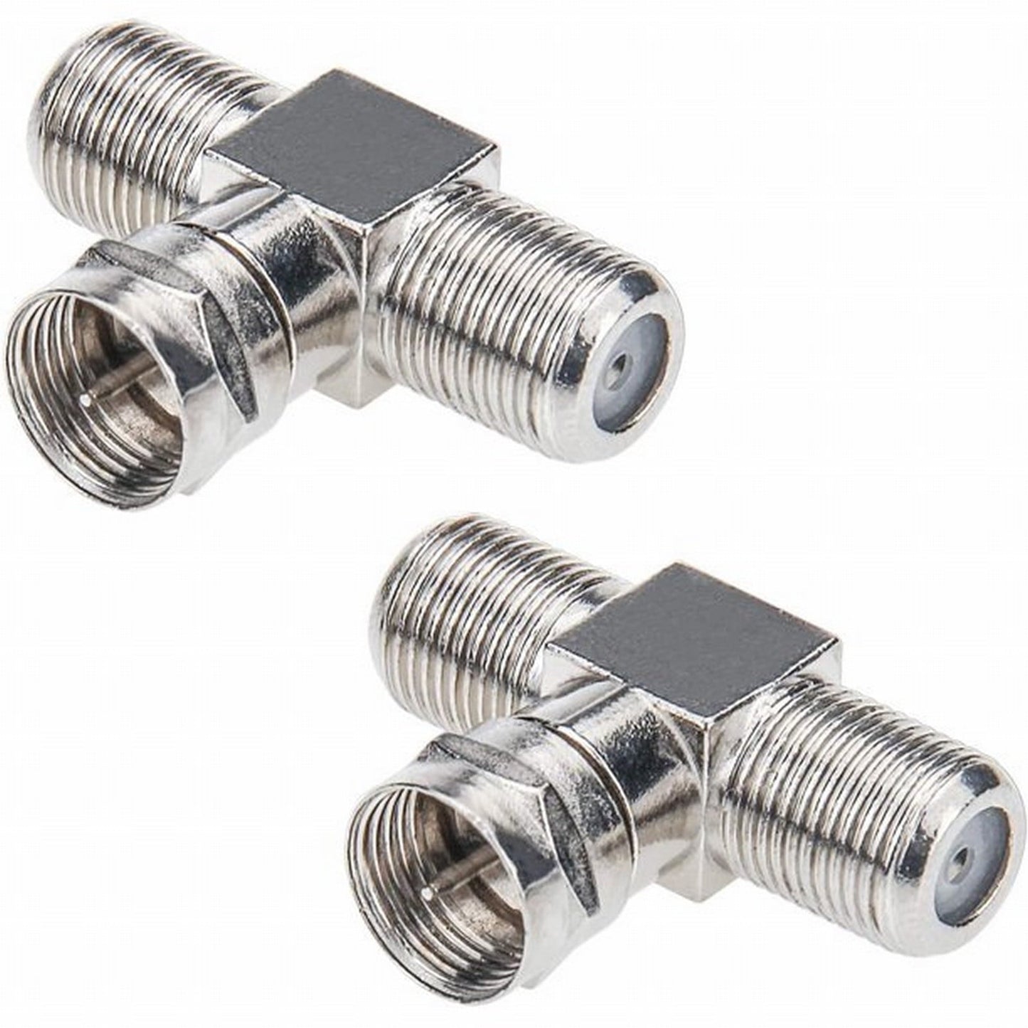 Coaxial Cable Splitter, TV Splitter 2 in 1 Out 2-Pack F Type RG6 Male to 2 F Female 3 Way Cable Splitter Coax T Connector Adapter for Video VCR Antenna Cable Satellite, 2 Pcs, 1.22 Inches 1.22" Silver.