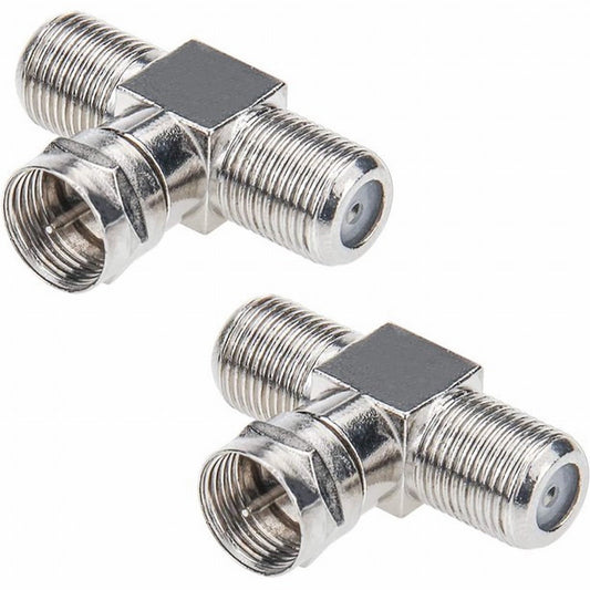Coaxial Cable Splitter, TV Splitter 2 in 1 Out 2-Pack F Type RG6 Male to 2 F Female 3 Way Cable Splitter Coax T Connector Adapter for Video VCR Antenna Cable Satellite, 2 Pcs, 1.22 Inches 1.22" Silver.