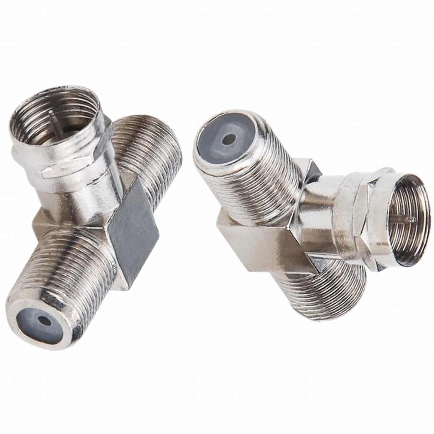 Coaxial Cable Splitter, TV Splitter 2 in 1 Out 2-Pack F Type RG6 Male to 2 F Female 3 Way Cable Splitter Coax T Connector Adapter for Video VCR Antenna Cable Satellite, 2 Pcs, 1.22 Inches 1.22" Silver.