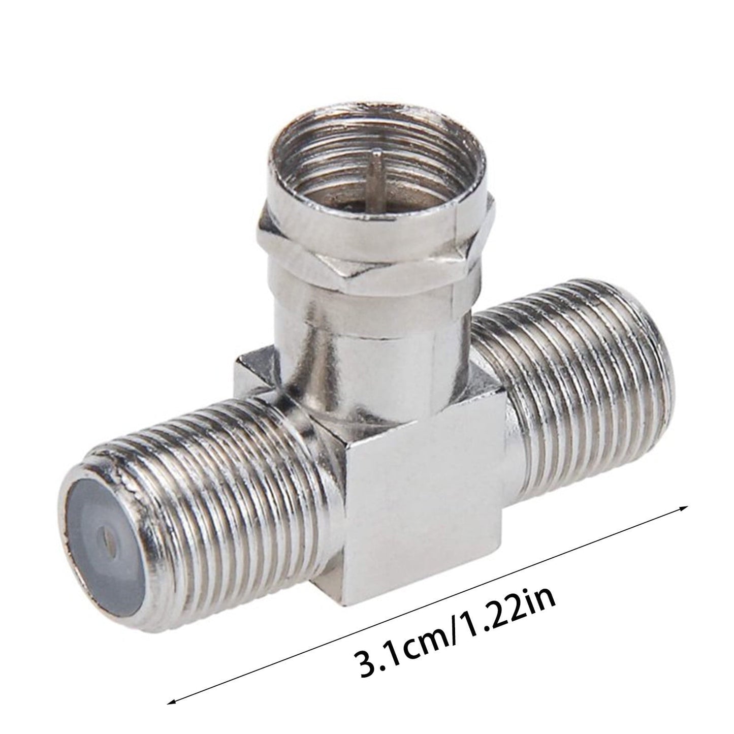 Coaxial Cable Splitter, TV Splitter 2 in 1 Out 2-Pack F Type RG6 Male to 2 F Female 3 Way Cable Splitter Coax T Connector Adapter for Video VCR Antenna Cable Satellite, 2 Pcs, 1.22 Inches 1.22" Silver.