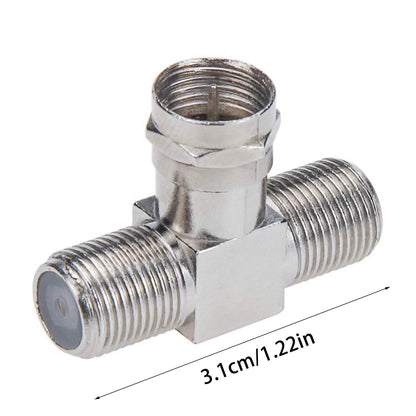 Coaxial Cable Splitter, TV Splitter 2 in 1 Out 2-Pack F Type RG6 Male to 2 F Female 3 Way Cable Splitter Coax T Connector Adapter for Video VCR Antenna Cable Satellite, 2 Pcs, 1.22 Inches 1.22" Silver.